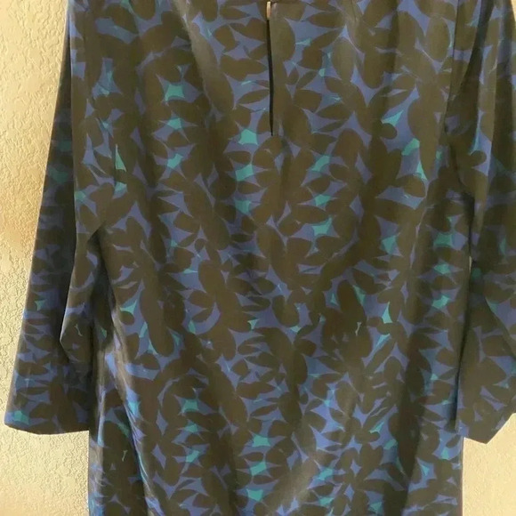 J. Crew Factory Blue And Black Floral 3/4” Sleeve Shift Dress Size 12 - Picture 6 of 8